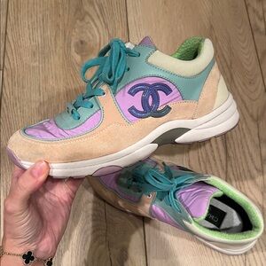 CHANEL💜 Pastel Sneakers with Pink and Green Accents